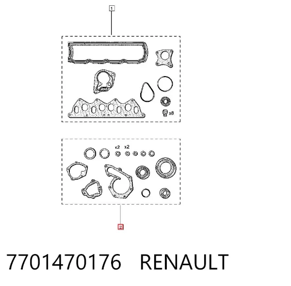 Нижний комплект прокладок двигателя 7701470176 Renault (RVI)