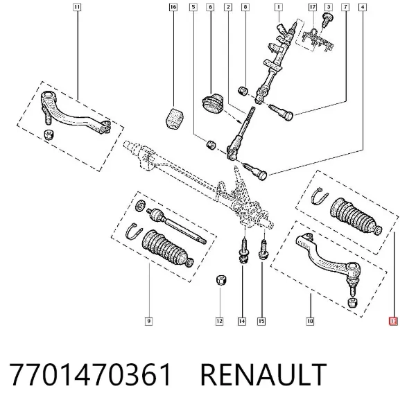 Пыльник рулевой рейки 7701470361 Renault (RVI)