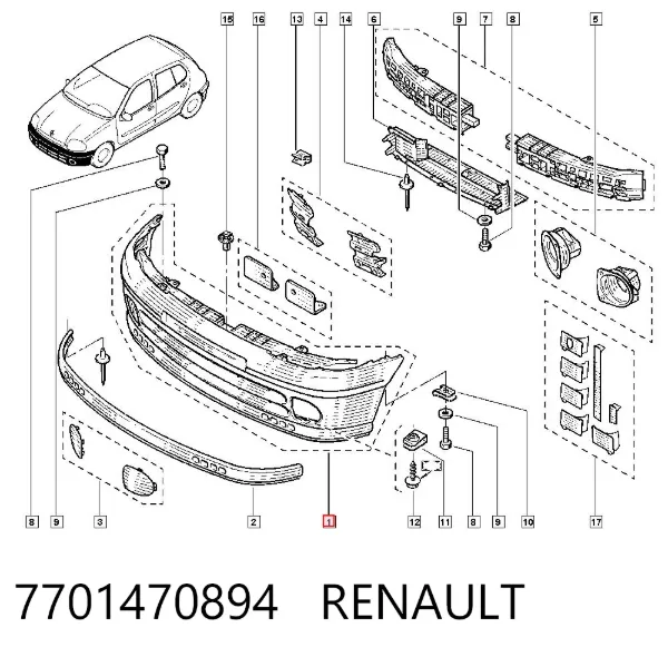 Передний бампер 7701470894 Renault (RVI)