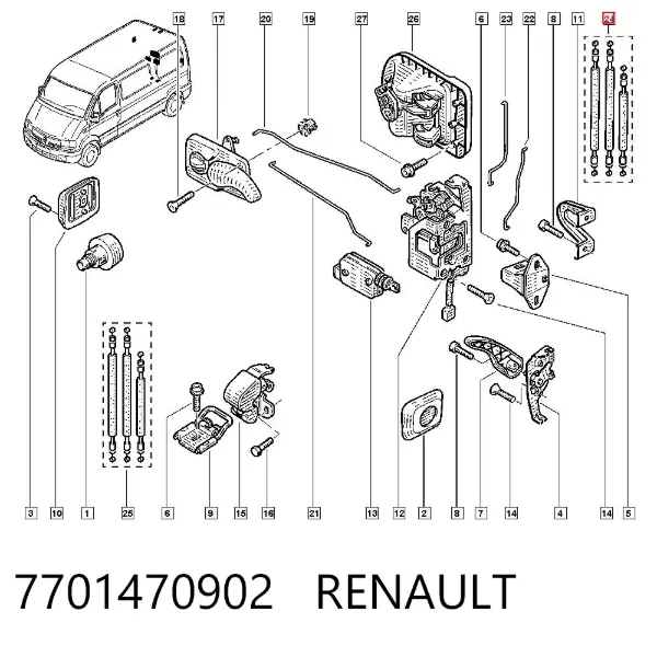 Трос (тяга) открывания замка двери задней 7701470902 Renault (RVI)