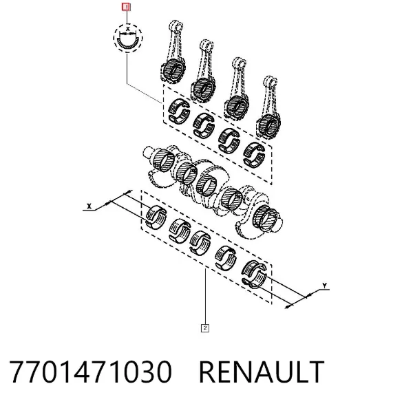 Вкладыши шатунные, 2-й ремонт 7701471030 Renault (RVI)