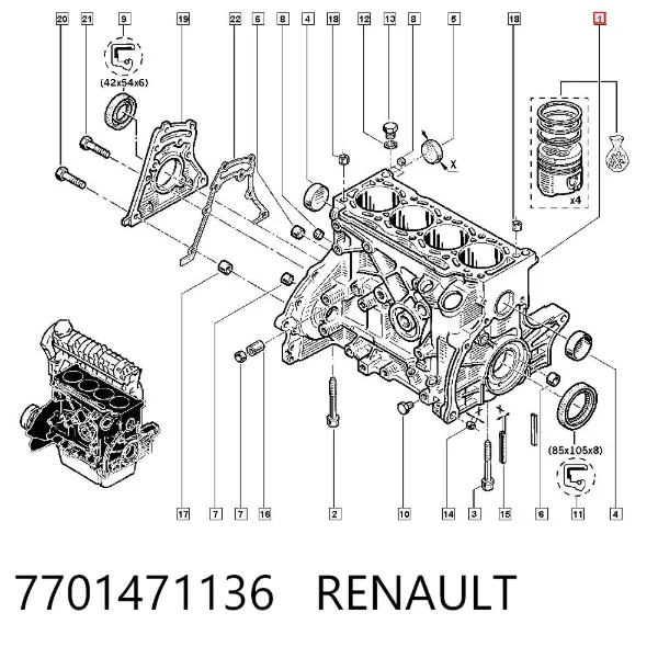Поршень с пальцем без колец, STD 7701471136 Renault (RVI)