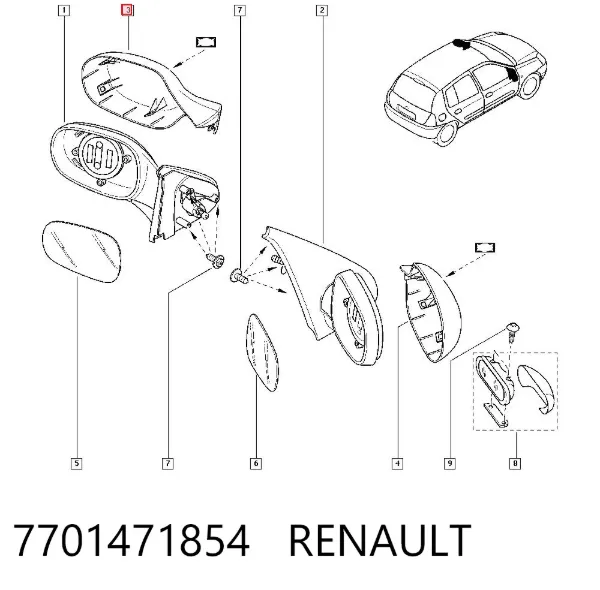 Накладка (крышка) зеркала заднего вида левая 7701471854 Renault (RVI)