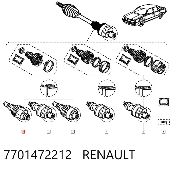 Пыльник ШРУСа передней полуоси внутренний правый 7701472212 Renault (RVI)