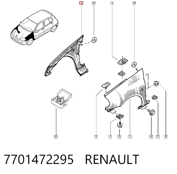 Крыло переднее правое 7701472295 Renault (RVI)