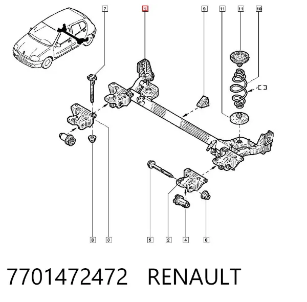 Подрамник задний 7701472472 Renault (RVI)