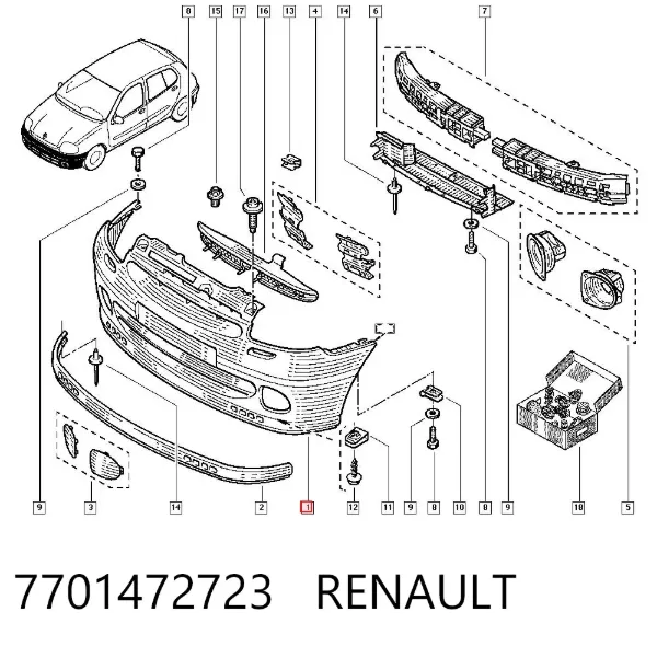 Передний бампер 7701472723 Renault (RVI)