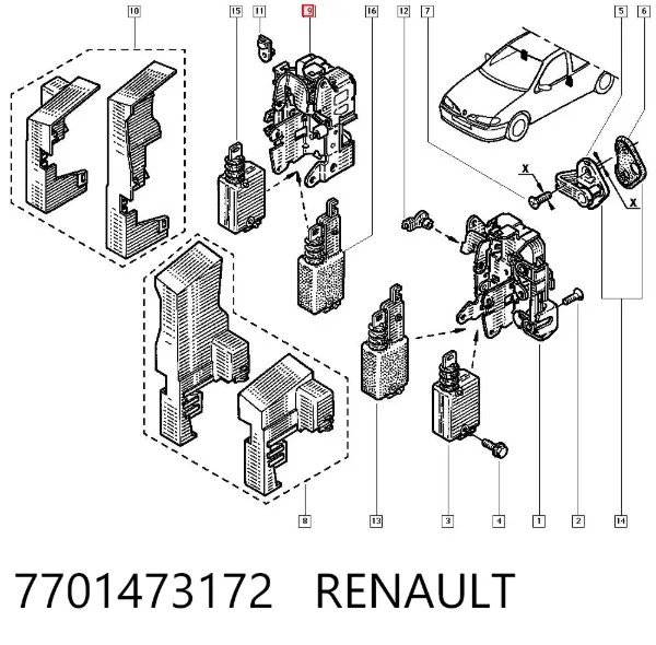 Замок передней правой двери Renault Clio II