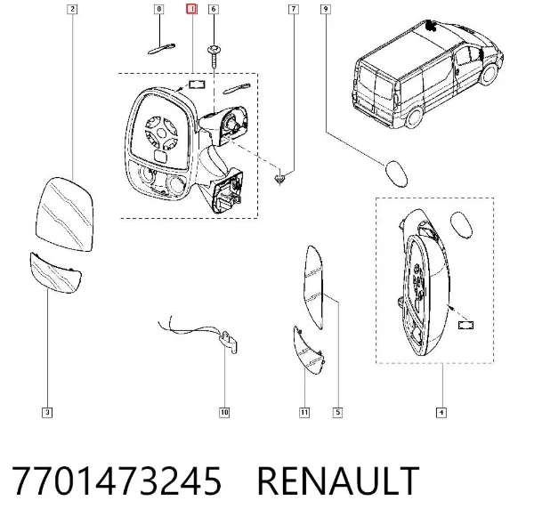Левое боковое зеркало 7701473245 Renault (RVI)