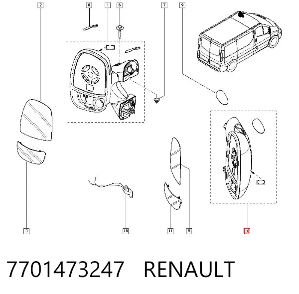 Правое зеркало 7701473247 Renault (RVI)