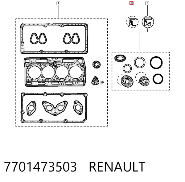Нижний комплект прокладок двигателя 7701473503 Renault (RVI)