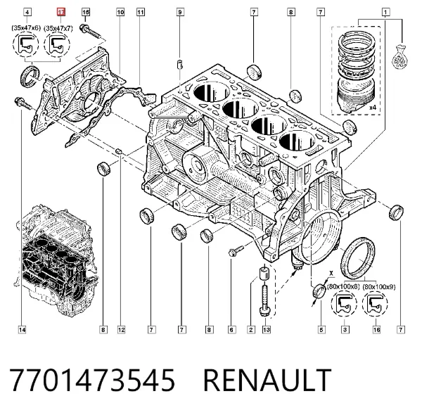 Сальник коленвала 7701473545 Renault (RVI)