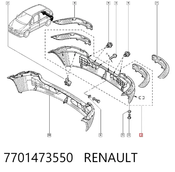 Задний бампер 7701473550 Renault (RVI)