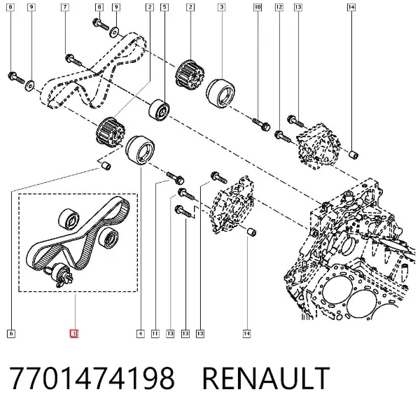 Комплект ГРМ 7701474198 Renault (RVI)