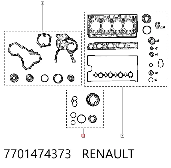 Нижний комплект прокладок двигателя 7701474373 Renault (RVI)