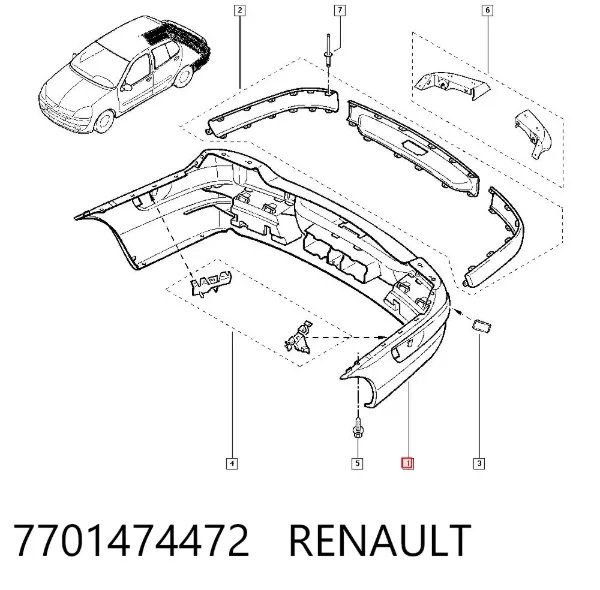 Задний бампер 7701474472 Renault (RVI)