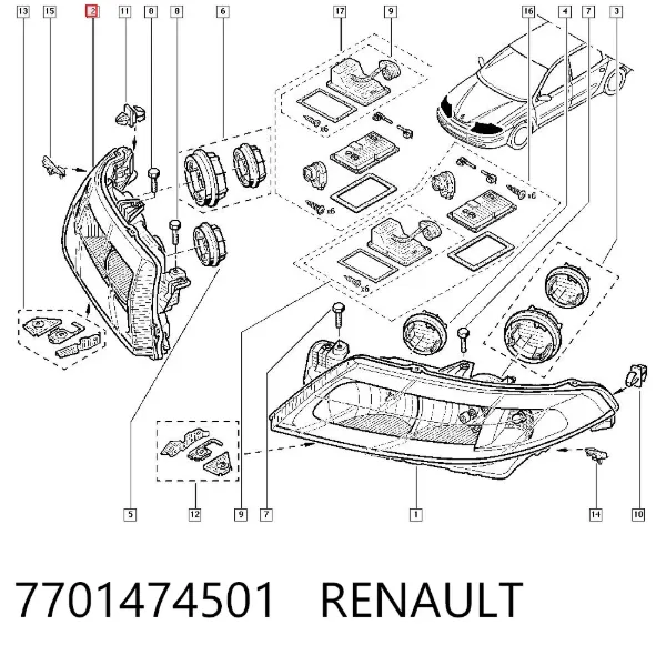 Правая фара 7701474501 Renault (RVI)