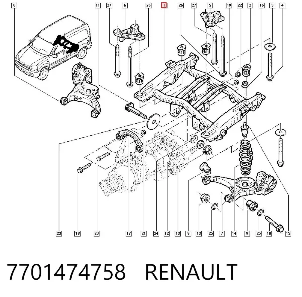 Подрамник задний 7701474758 Renault (RVI)