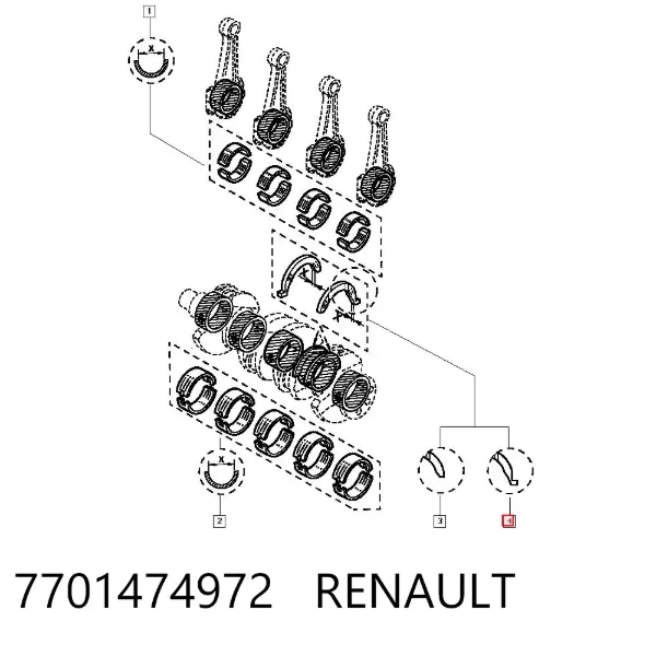 Полукольцо упорное (разбега) коленвала, STD, комплект 7701474972 Renault (RVI)