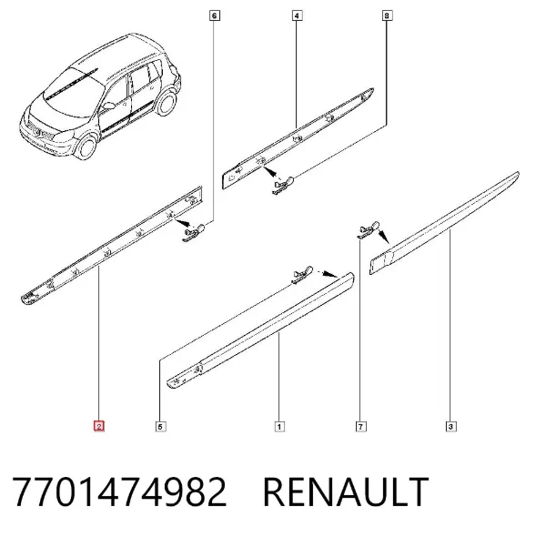 Молдинг двери передней правой 7701474982 Renault (RVI)