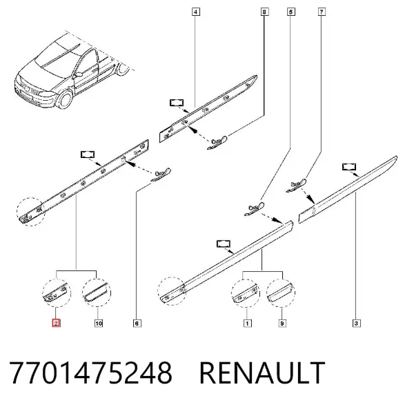 Молдинг двери передней правой 7701475248 Renault (RVI)