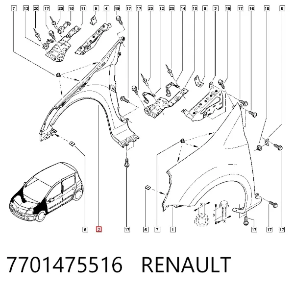 Крыло переднее правое 7701475516 Renault (RVI)