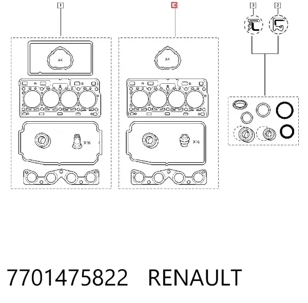 Верхний комплект прокладок двигателя 7701475822 Renault (RVI)
