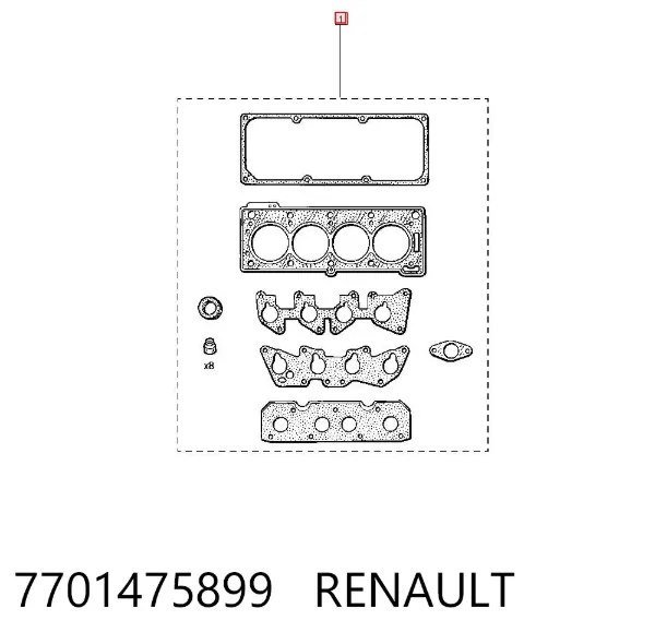 Верхний комплект прокладок двигателя 7701475899 Renault (RVI)
