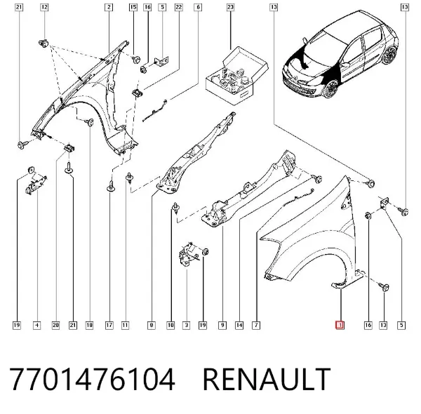 Крыло переднее левое 7701476104 Renault (RVI)