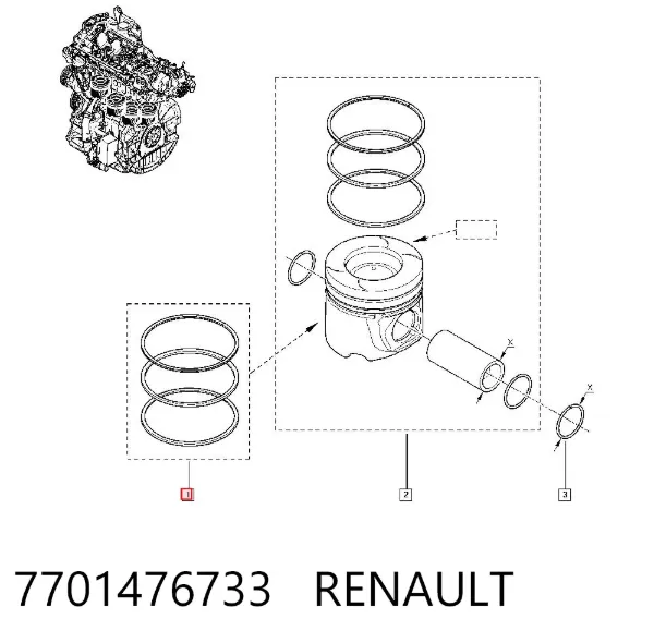 Кольца поршневые комплект на мотор, 4-й ремонт (+1,00) 7701476733 Renault (RVI)