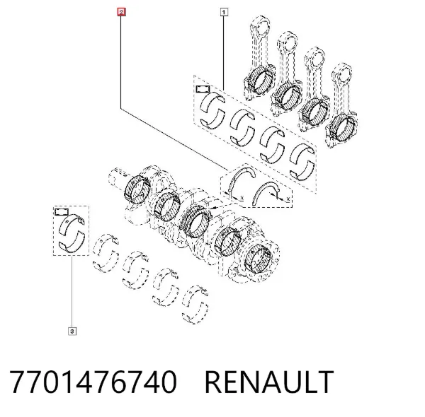 Полукольцо упорное (разбега) коленвала, STD, комплект 7701476740 Renault (RVI)