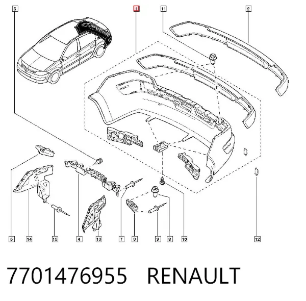 Задний бампер 7701476955 Renault (RVI)