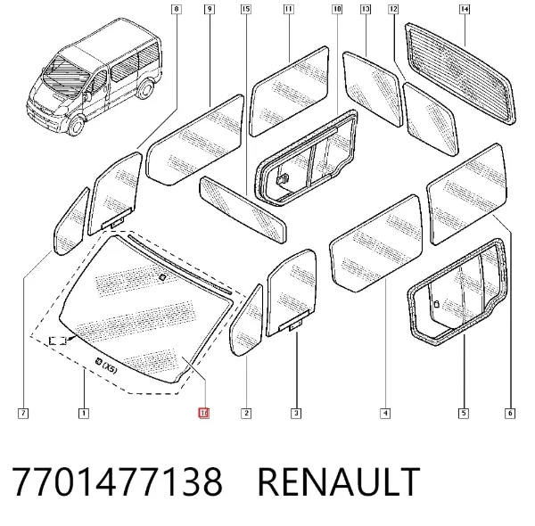 Лобовое стекло 7701477138 Renault (RVI)