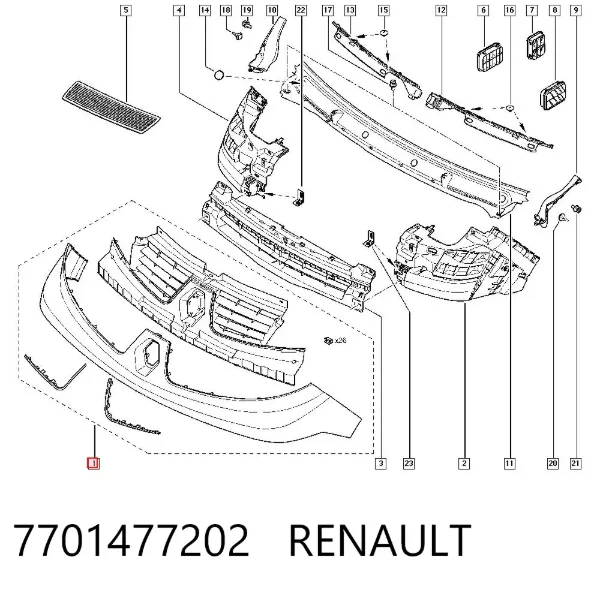 Решетка радиатора 7701477202 Renault (RVI)