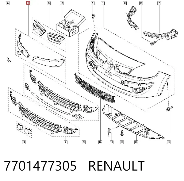 Накладка бампера переднего 7701477305 Renault (RVI)