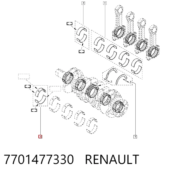 Вкладыши коленвала коренные, комплект, стандарт (STD) 7701477330 Renault (RVI)