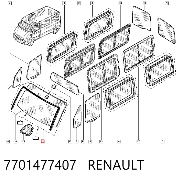 Лобовое стекло 7701477407 Renault (RVI)