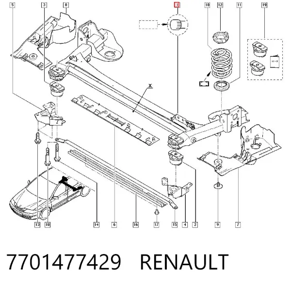 Подрамник задний 7701477429 Renault (RVI)