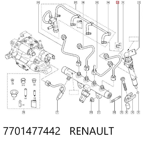 Скоба фиксации трубок обратки форсунок 7701477442 Renault (RVI)
