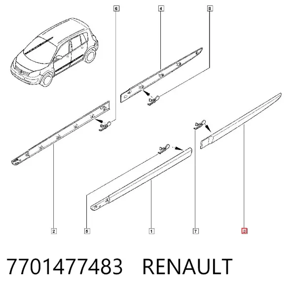 Молдинг задней левой двери 7701477483 Renault (RVI)