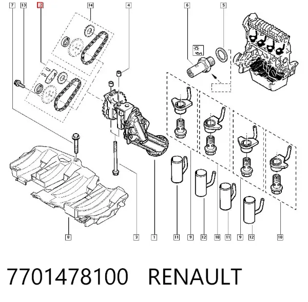 Цепь масляного насоса, комплект 7701478100 Renault (RVI)