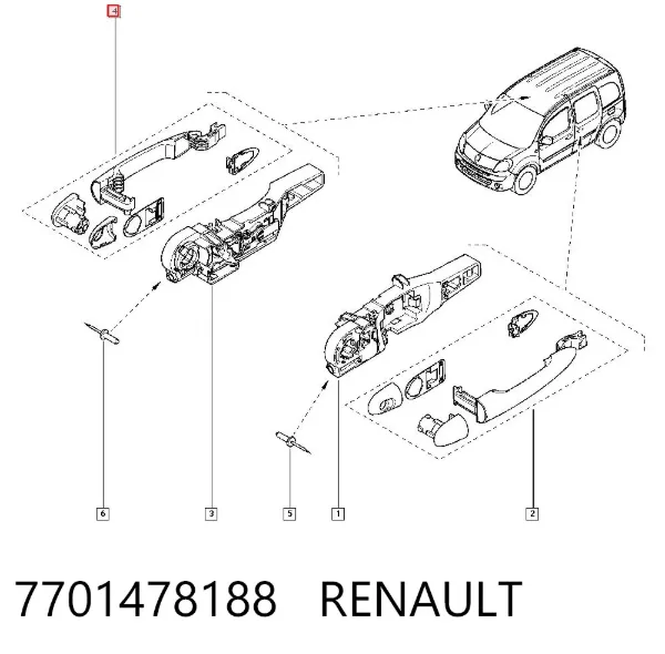 Ручка двери задней (распашной) левая наружная 7701478188 Renault (RVI)