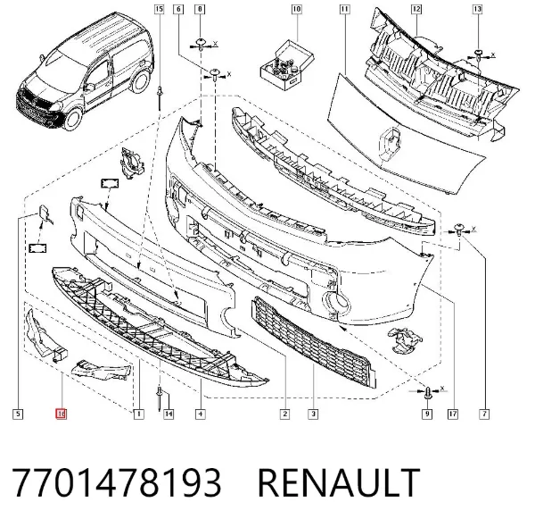 Комплект кронштейнов/крепежей переднего бампера 7701478193 Renault (RVI)