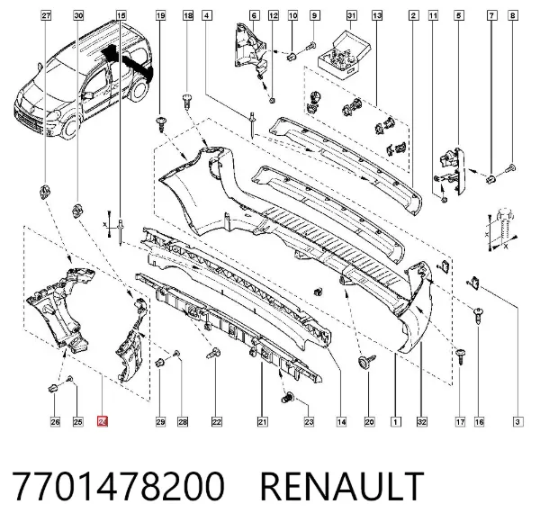 Комплект кронштейнов/крепежей заднего бампера 7701478200 Renault (RVI)