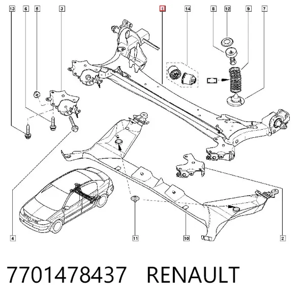 Подрамник задний 7701478437 Renault (RVI)