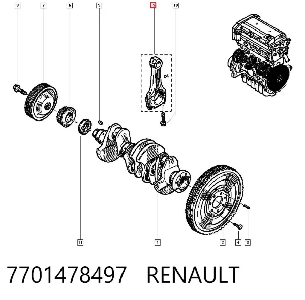Шатун поршня двигателя 7701478497 Renault (RVI)