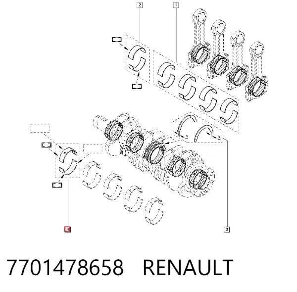 Вкладыши коленвала коренные, комплект, стандарт (STD) 7701478658 Renault (RVI)