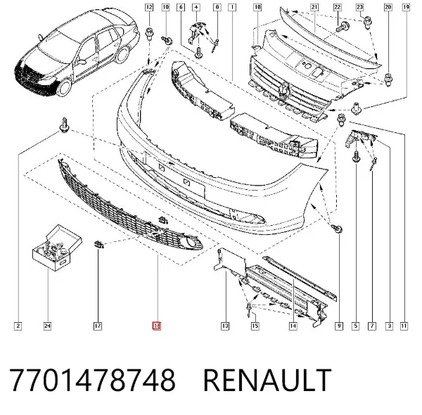 Решетка бампера 7701478748 Renault (RVI)