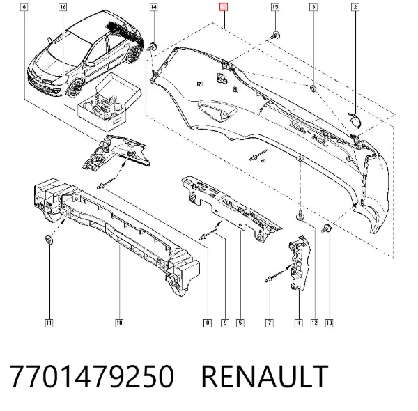 Задний бампер 7701479250 Renault (RVI)