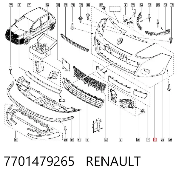 Передний бампер 7701479265 Renault (RVI)